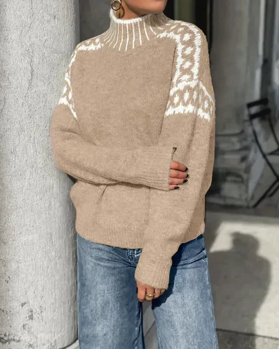 Leopard Yoke Mock Neck Jumper