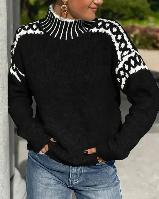 Leopard Yoke Mock Neck Jumper