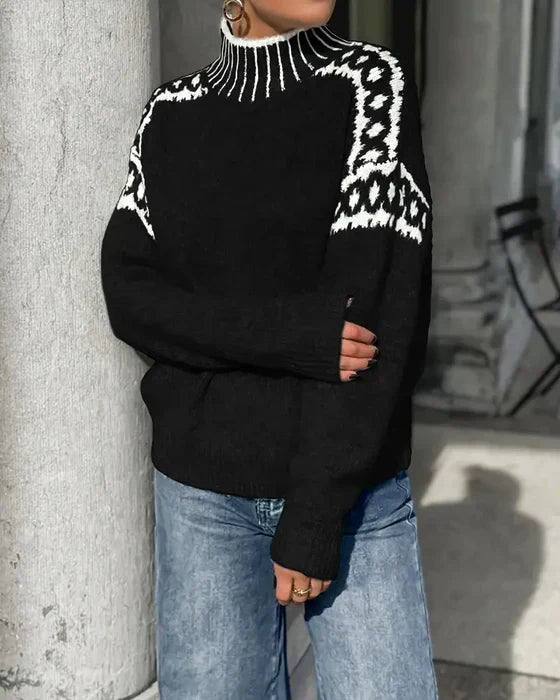 Leopard Yoke Mock Neck Jumper
