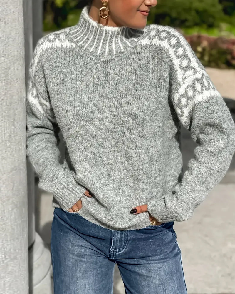 Leopard Yoke Mock Neck Jumper