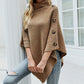Button Shoulder Roll Neck Poncho