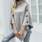 Button Shoulder Roll Neck Poncho