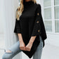 Button Shoulder Roll Neck Poncho