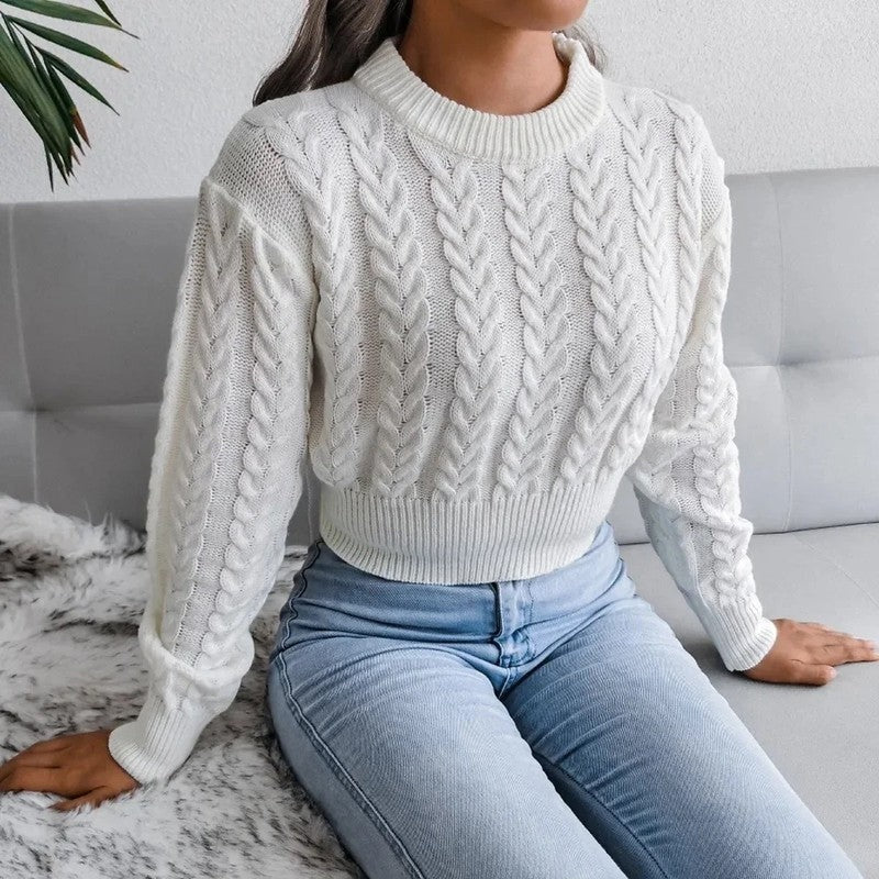 Cropped Cable Puff Sleeve Jumper