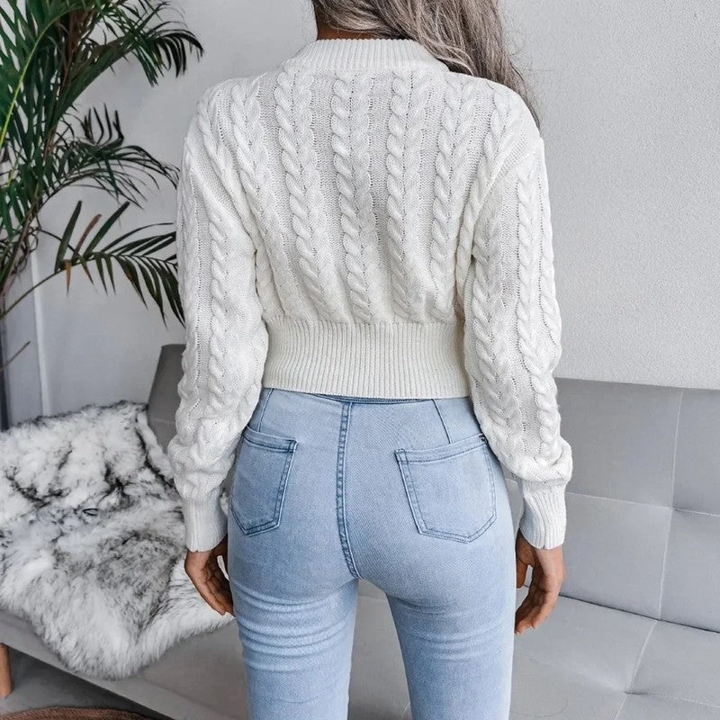 Cropped Cable Puff Sleeve Jumper
