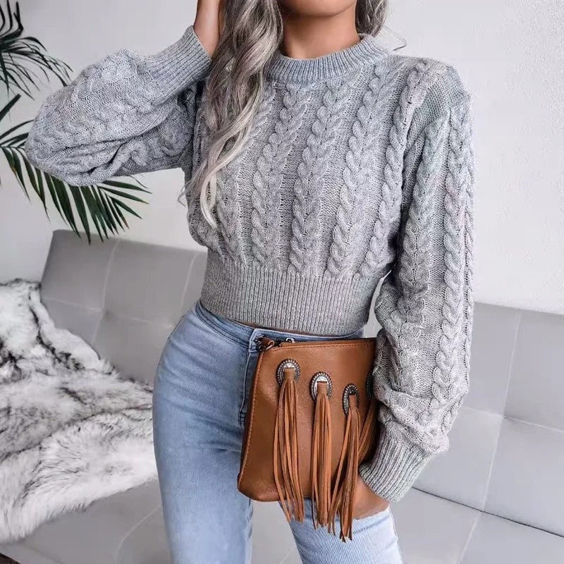Cropped Cable Puff Sleeve Jumper