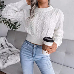 Cropped Cable Puff Sleeve Jumper