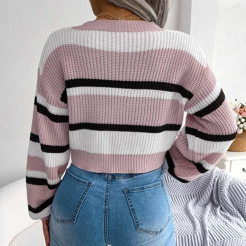 Cropped Stripe Waffle Jumper