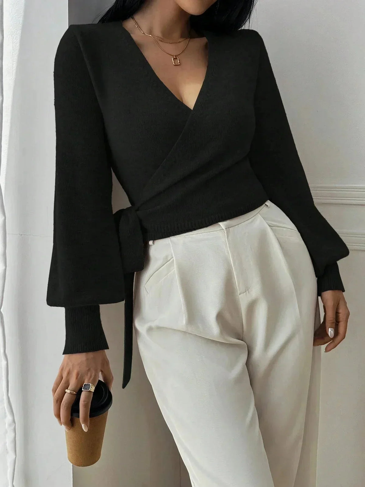Cropped Wrap Tie Jumper