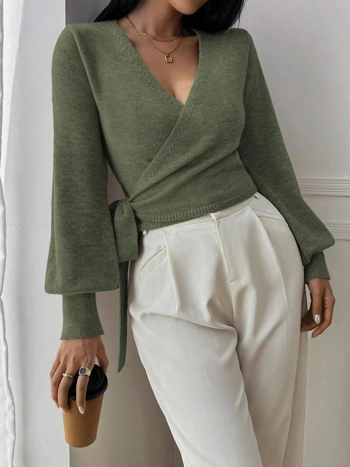 Cropped Wrap Tie Jumper
