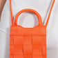 Phone Bag Faux Leather Woven with Top Handles and Strap