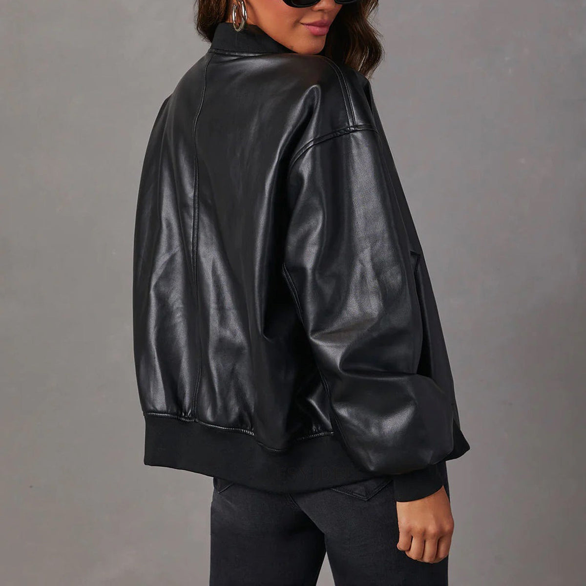 Bomber Jacket Faux Leather with Soft Lining and Zip Front