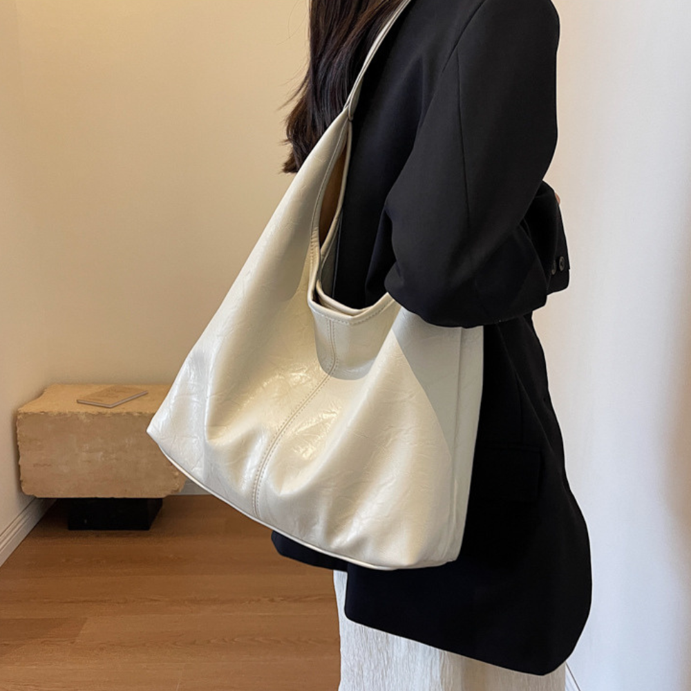 Hobo Bag Smooth Faux Leather with Snap Closure and Small Pouch