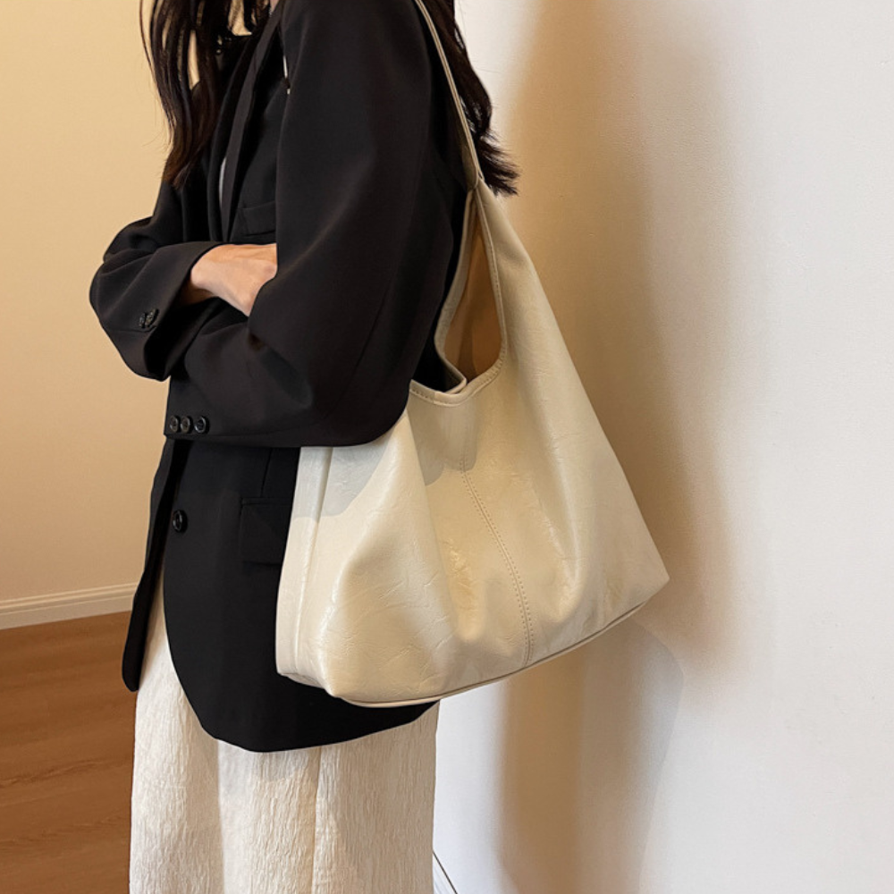 Hobo Bag Smooth Faux Leather with Snap Closure and Small Pouch