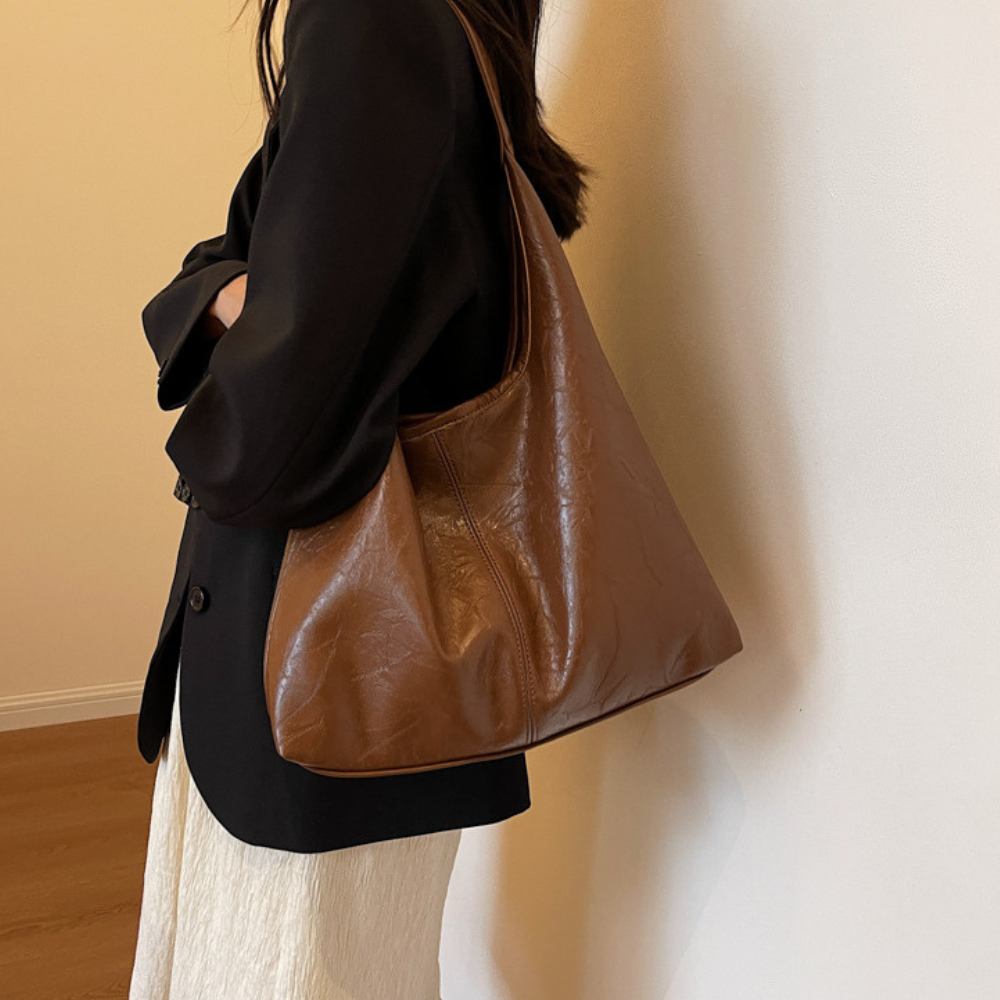 Hobo Bag Smooth Faux Leather with Snap Closure and Small Pouch
