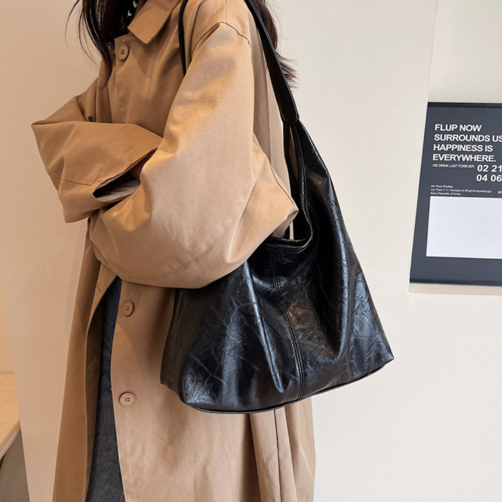 Hobo Bag Smooth Faux Leather with Snap Closure and Small Pouch