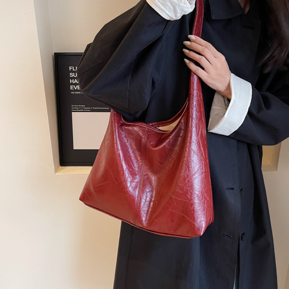 Hobo Bag Smooth Faux Leather with Snap Closure and Small Pouch