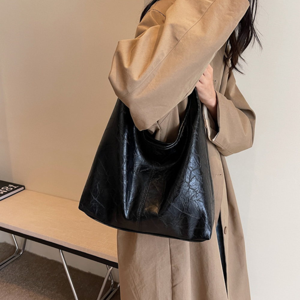 Hobo Bag Smooth Faux Leather with Snap Closure and Small Pouch