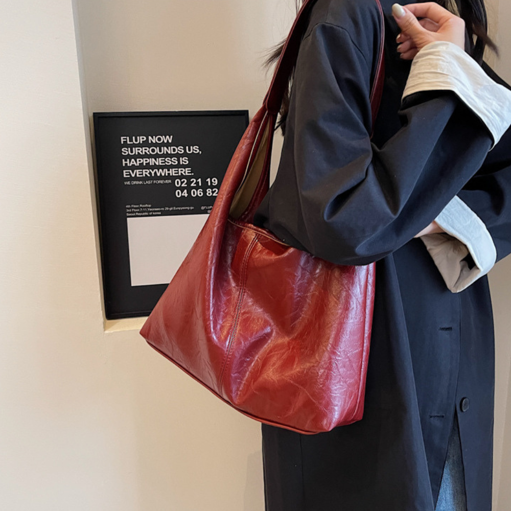 Hobo Bag Smooth Faux Leather with Snap Closure and Small Pouch