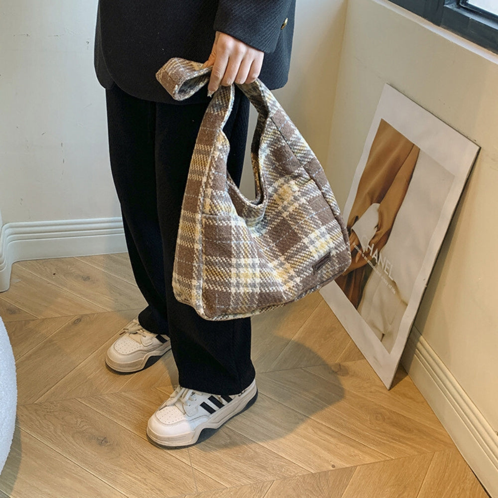 Hobo Bag Wool Cotton Blend Textured with Magnetic Closure