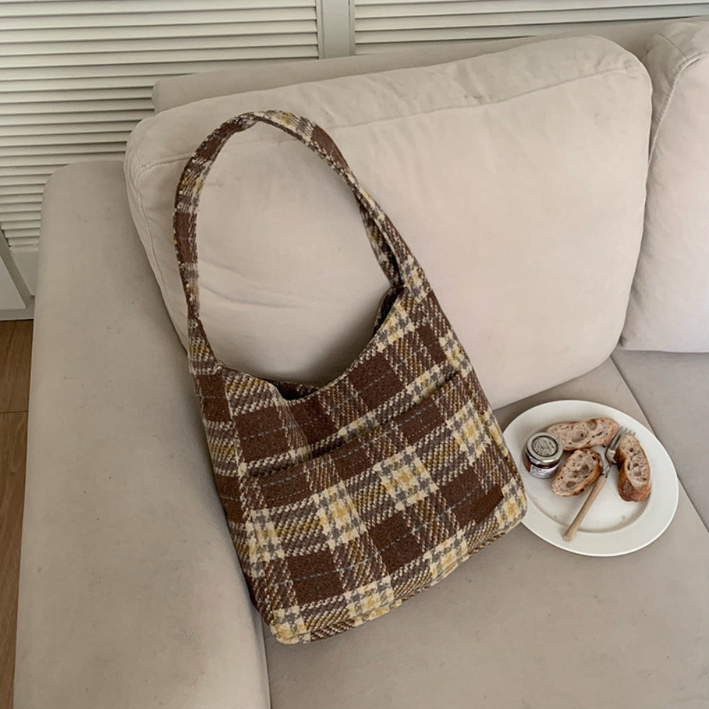 Hobo Bag Wool Cotton Blend Textured with Magnetic Closure