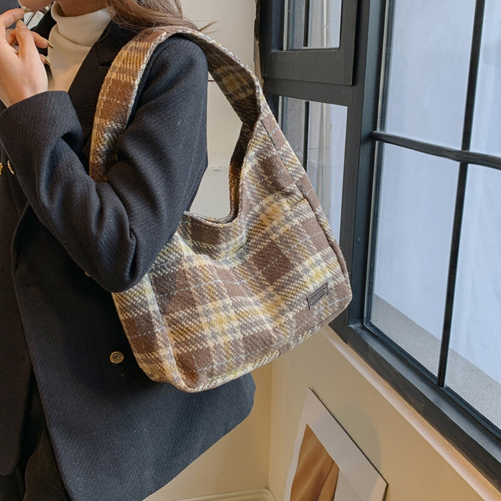 Hobo Bag Wool Cotton Blend Textured with Magnetic Closure