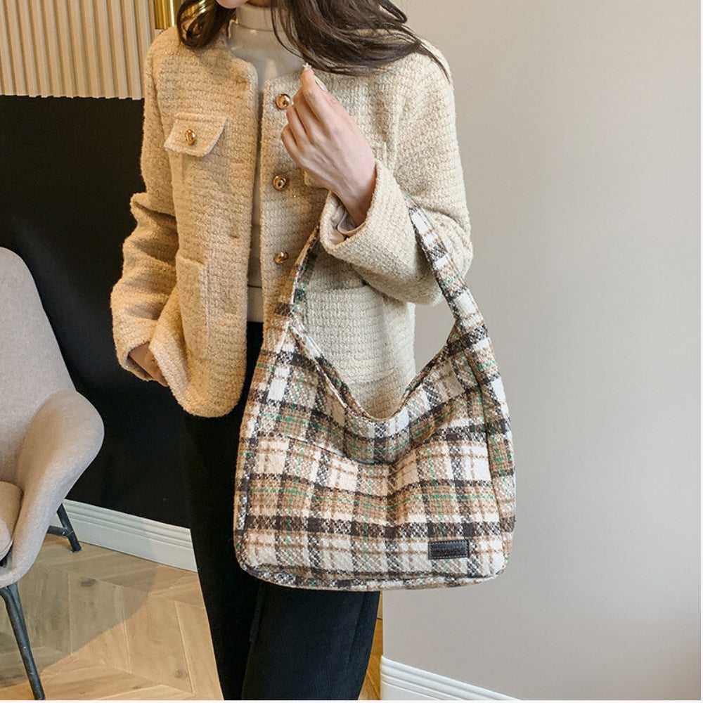 Hobo Bag Wool Cotton Blend Textured with Magnetic Closure