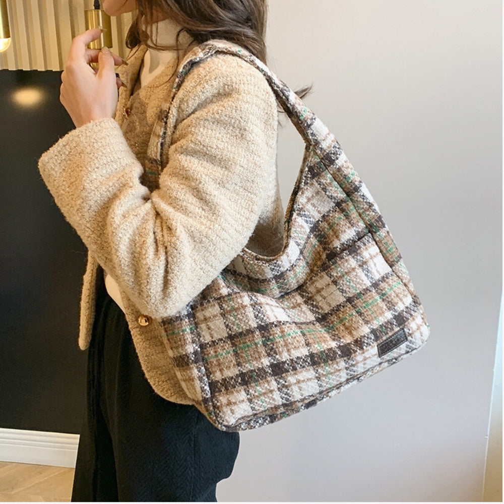 Hobo Bag Wool Cotton Blend Textured with Magnetic Closure