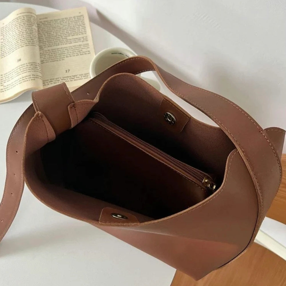 Shoulder Bag Faux Leather with Built-In Pouch and Magnetic Closure