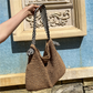 Straw Bag with Faux Leather Finishes and Braided Rope Strap