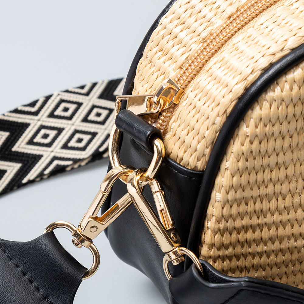 Crossbody Bag Straw Faux Leather with Adjustable Strap