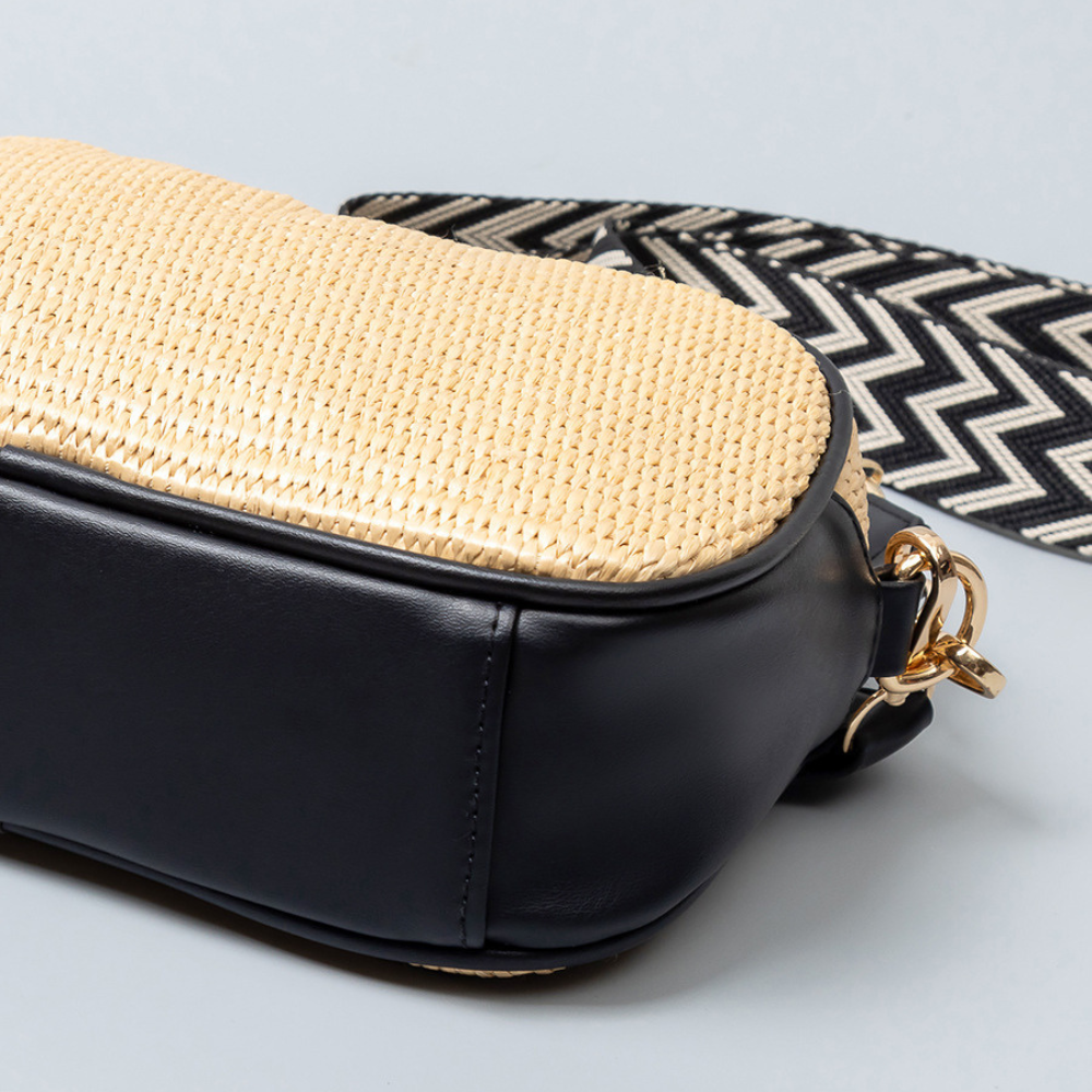 Crossbody Bag Straw Faux Leather with Adjustable Strap