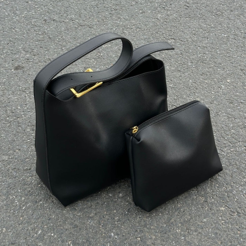 Shoulder Bag Faux Leather with Built-In Pouch and Magnetic Closure