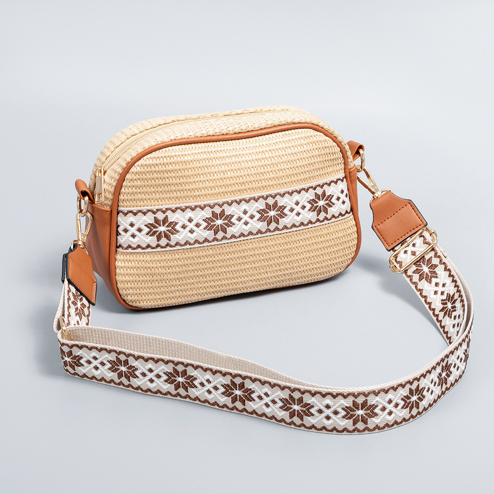 Crossbody Bag Straw Faux Leather with Adjustable Strap