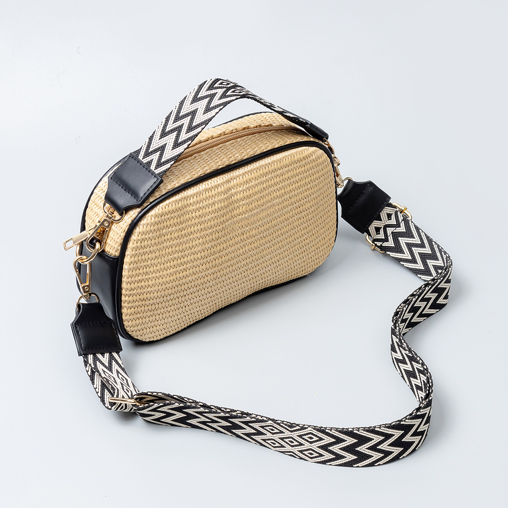 Crossbody Bag Straw Faux Leather with Adjustable Strap