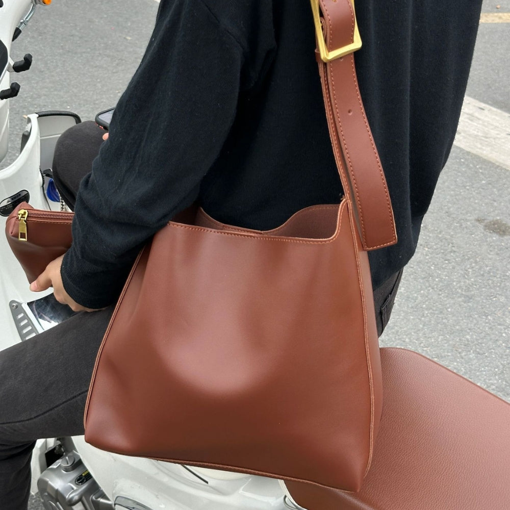 Shoulder Bag Faux Leather with Built-In Pouch and Magnetic Closure