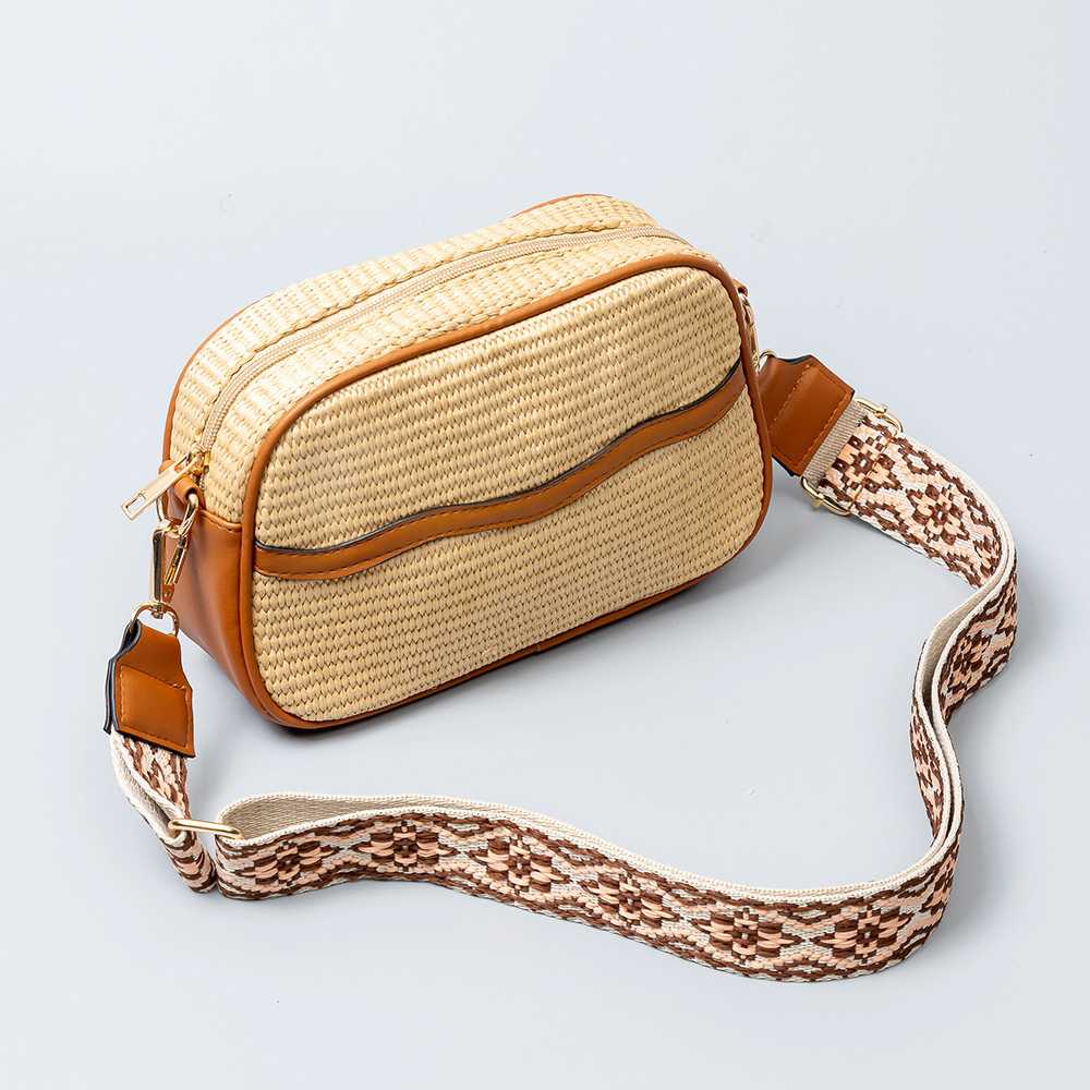 Crossbody Bag Straw Faux Leather with Adjustable Strap