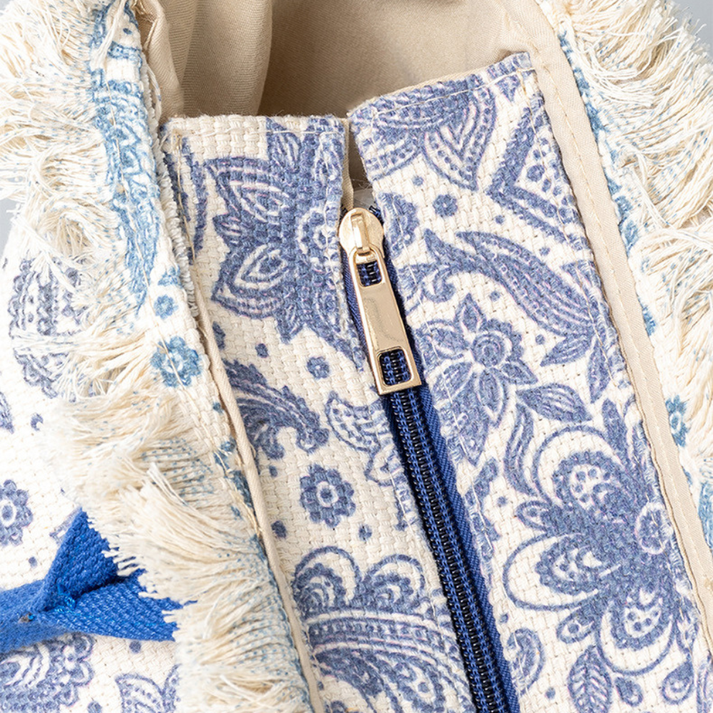 Tote Bag Patterned Textured Canvas with Zip and Reinforced Handles