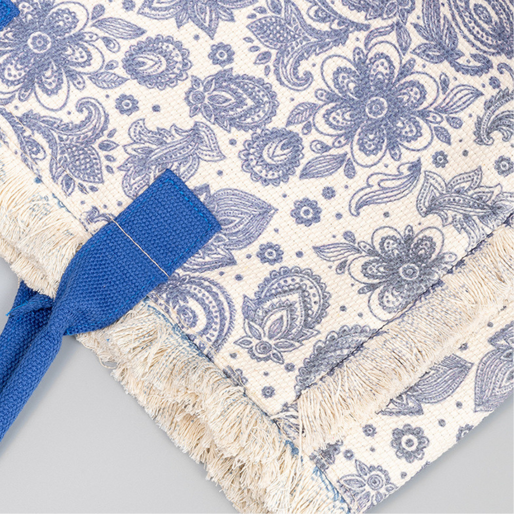 Tote Bag Patterned Textured Canvas with Zip and Reinforced Handles