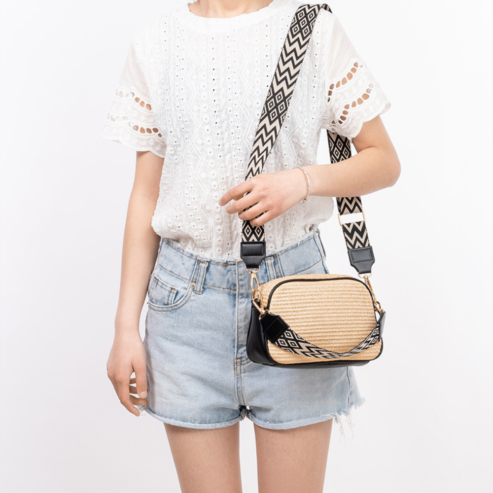 Crossbody Bag Straw Faux Leather with Adjustable Strap