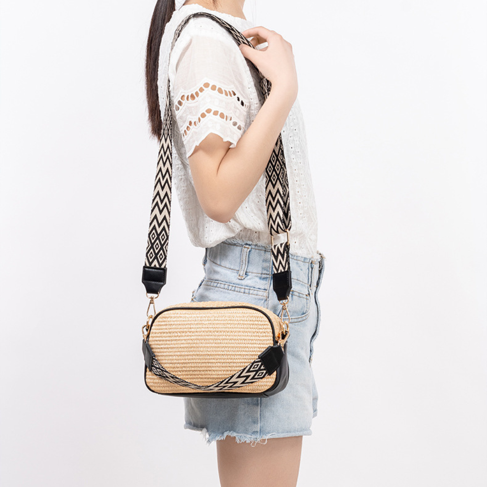 Crossbody Bag Straw Faux Leather with Adjustable Strap