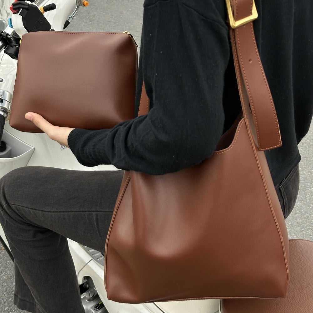 Shoulder Bag Faux Leather with Built-In Pouch and Magnetic Closure