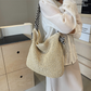 Straw Bag with Faux Leather Finishes and Braided Rope Strap