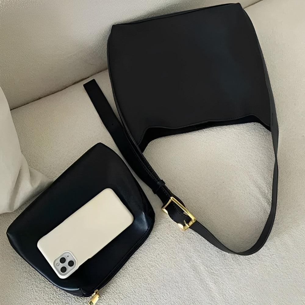 Shoulder Bag Faux Leather with Built-In Pouch and Magnetic Closure