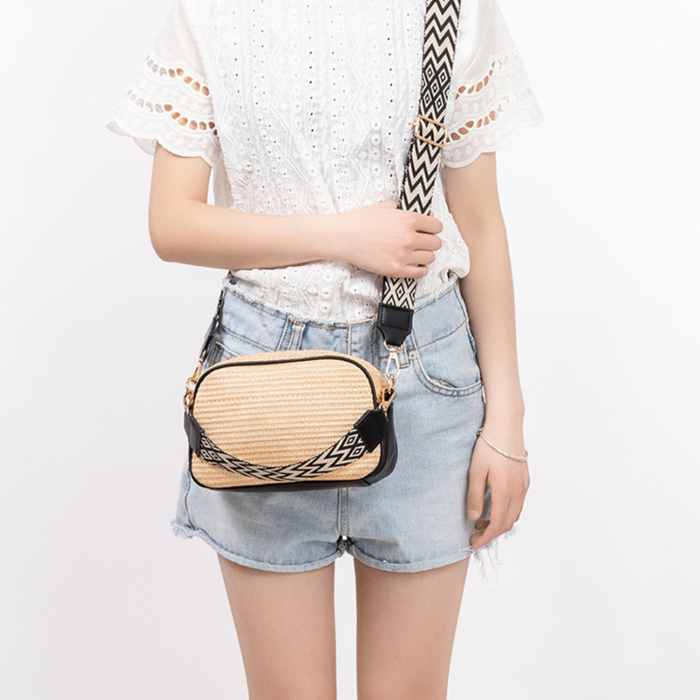 Crossbody Bag Straw Faux Leather with Adjustable Strap