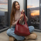 Shoulder Bag Faux Leather with Built-In Pouch and Magnetic Closure