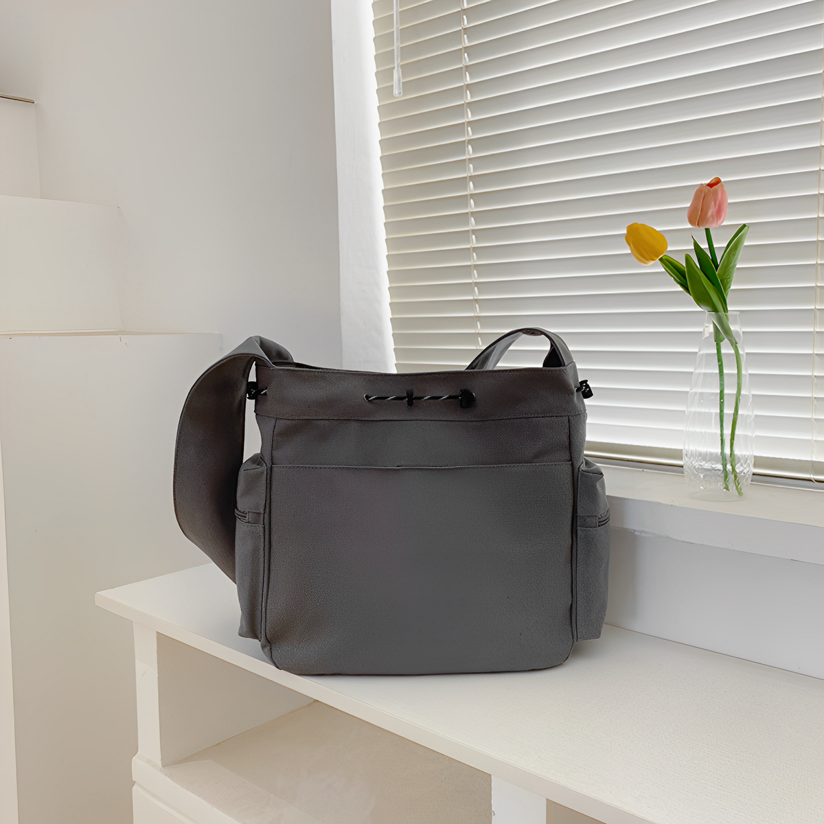 Hobo Bag Canvas with Star Patches, Zip and Laptop Compartment