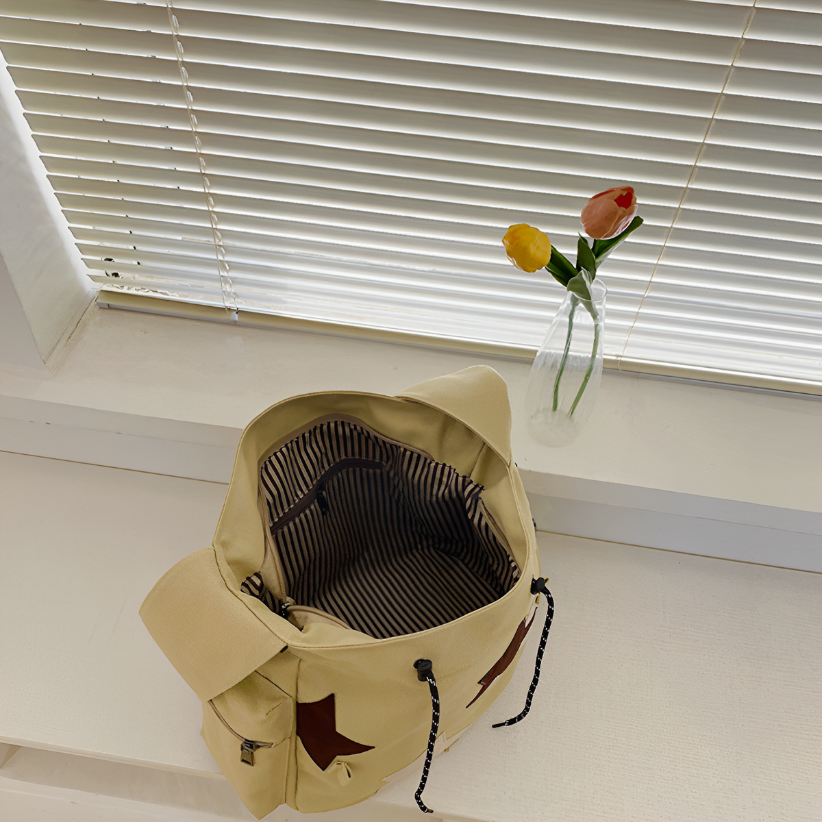 Hobo Bag Canvas with Star Patches, Zip and Laptop Compartment