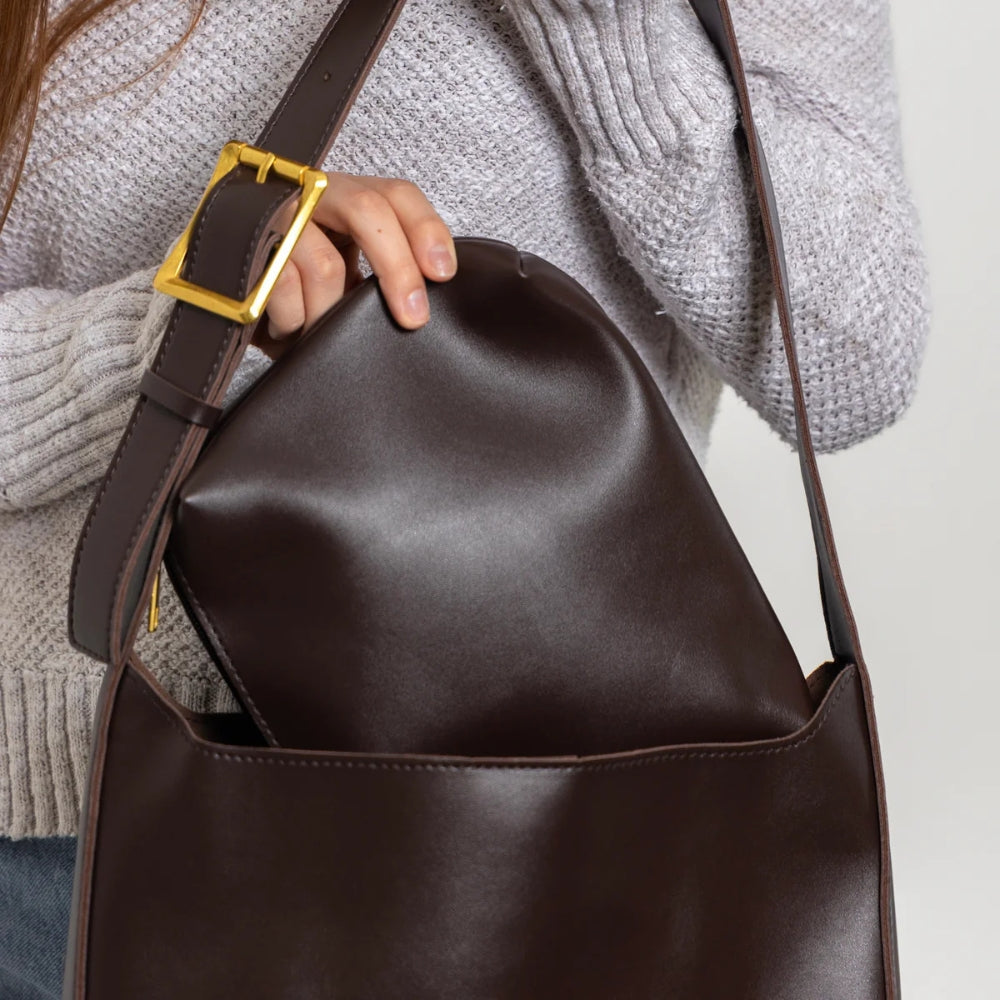 Shoulder Bag Faux Leather with Built-In Pouch and Magnetic Closure