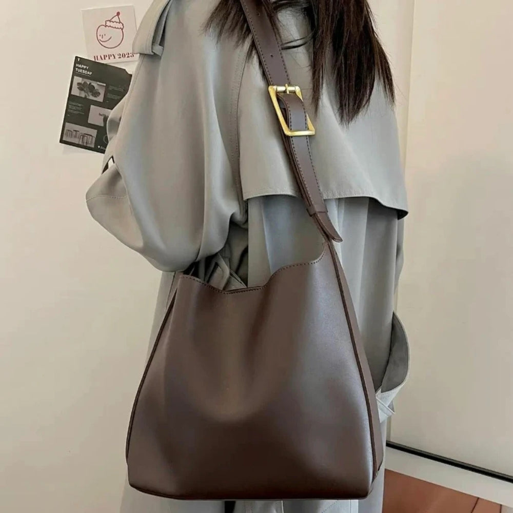 Shoulder Bag Faux Leather with Built-In Pouch and Magnetic Closure
